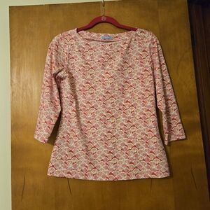 J McLaughlin Wavesong Seashell Print Boatneck 3/4 Sleeved Shirt S